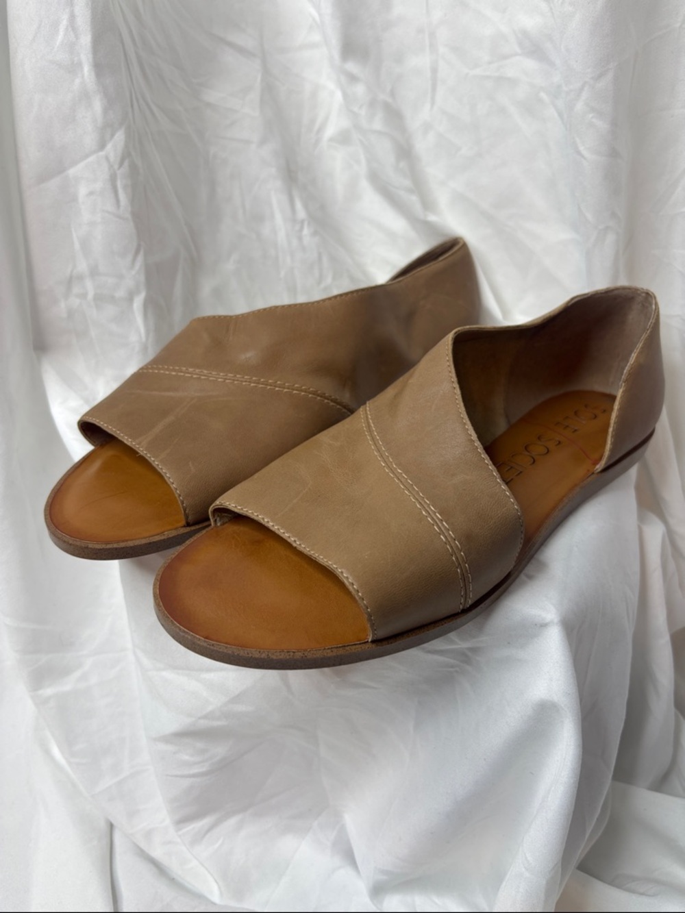 Sole Society Taupe Open-Toe Leather Slide Sandals